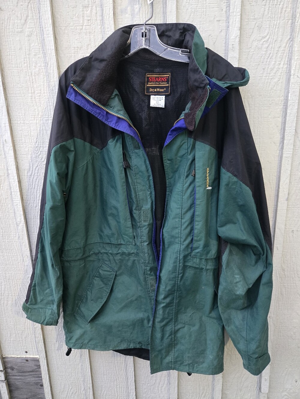 Vintage 90s Stearns Dry Wear Green & Black Colorblock Rain Jacket / Shell